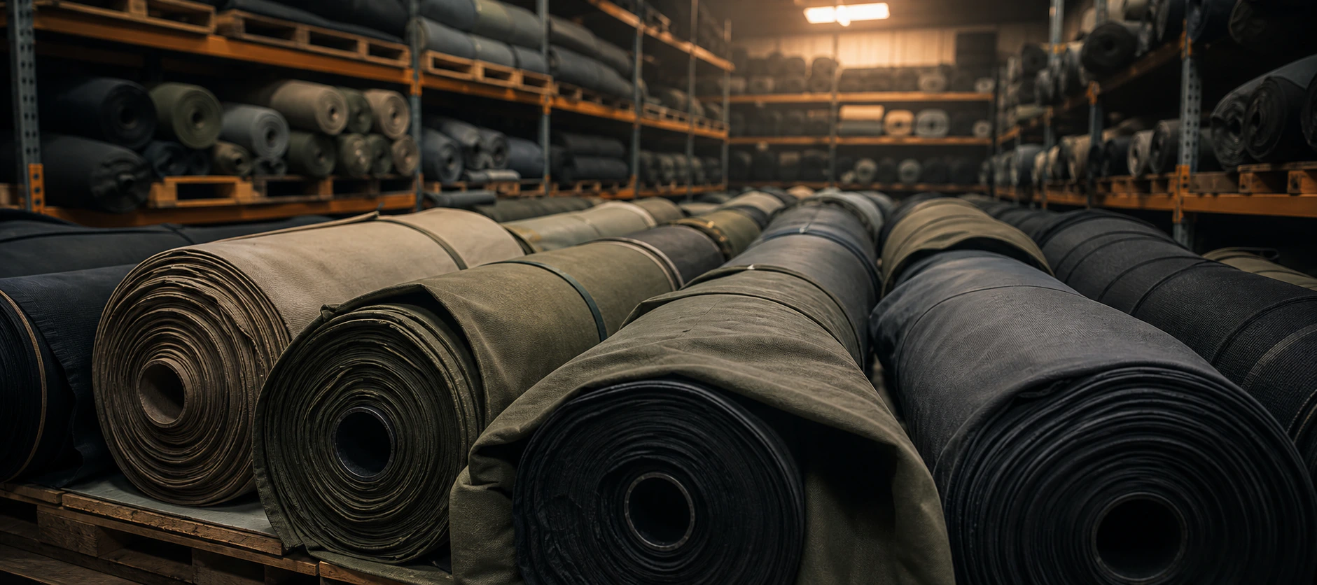 Outdoor material rolls arranged for inspection