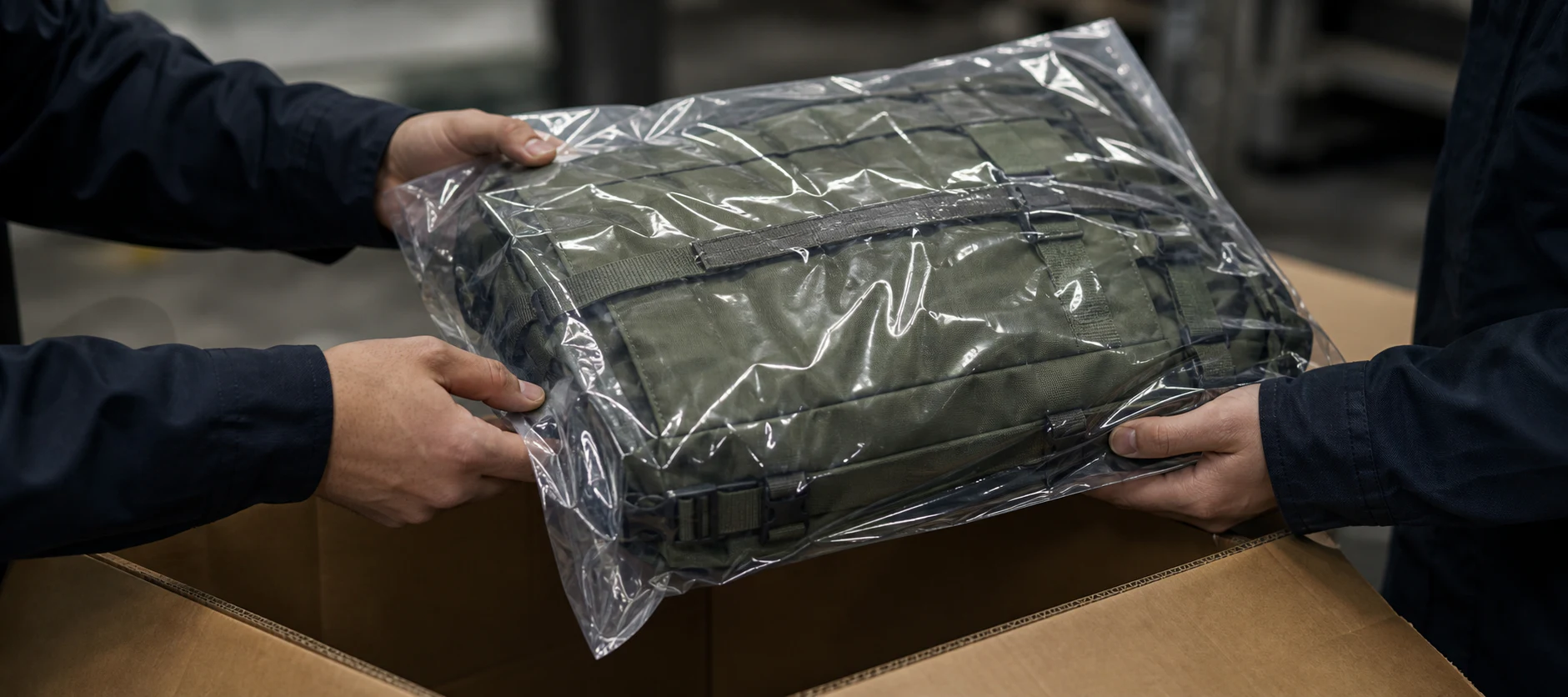 Packaged outdoor product being checked before shipment
